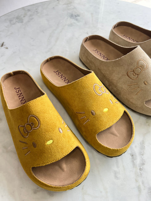 Kitty Print Open Toe Slide On